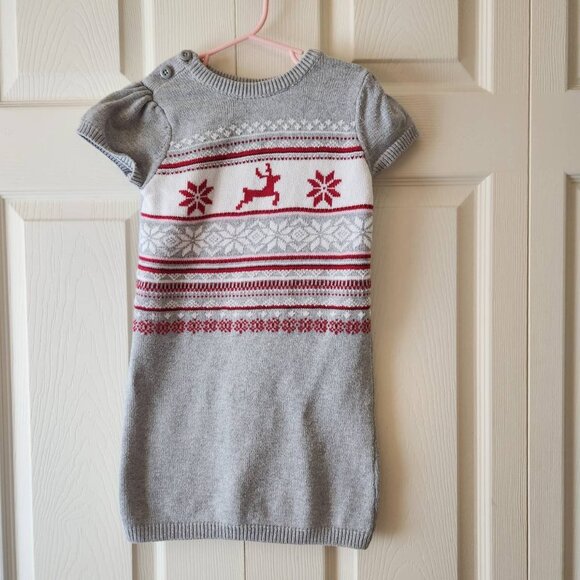 Gymboree Girls Gray & Red Knit Sweater Dress Size 6 With Reindeer 100% Cotton - Picture 1 of 8